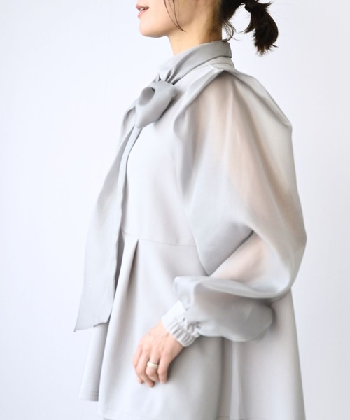 Ehre style（エーレスタイル）の「シフォンボウタイ 目を惹く 式典ブラウス（シャツ/ブラウス・レディース・ブラック/グレー・FREE）」の17枚目の写真