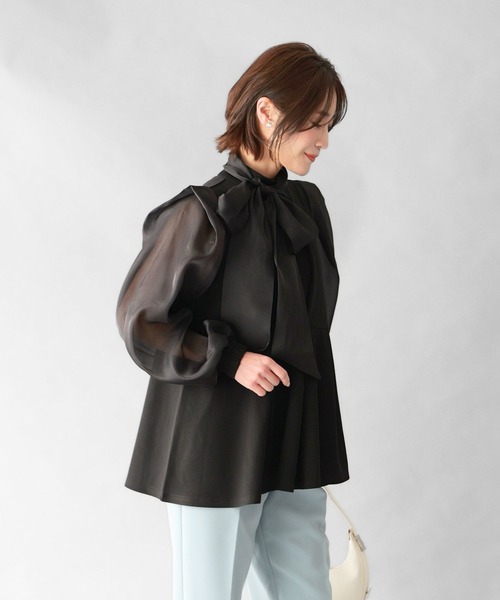 Ehre style（エーレスタイル）の「シフォンボウタイ 目を惹く 式典ブラウス（シャツ/ブラウス・レディース・ブラック/グレー・FREE）」の8枚目の写真
