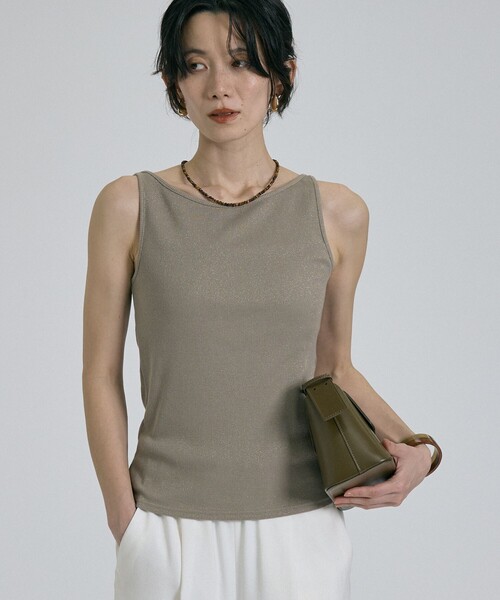 qualite（カリテ）の「ラメテレコタンク/夏服/インナー/ラメ（タンクトップ・レディース・ブラック/オフホワイト/ベージュ・フリー）」の3枚目の写真