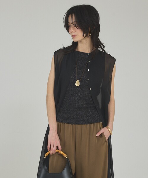 qualite（カリテ）の「ラメテレコタンク/夏服/インナー/ラメ（タンクトップ・レディース・ブラック/オフホワイト/ベージュ・フリー）」の14枚目の写真