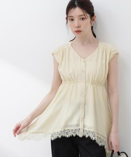 PROPORTION BODY DRESSING（プロポーションボディドレッシング）の「レーストリミングヘムブラウス / 1216110405（シャツ/ブラウス・レディース・ピンク/ホワイト系その他/イエロー・FREE）」の3枚目の写真
