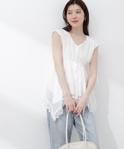 PROPORTION BODY DRESSING（プロポーションボディドレッシング）の「レーストリミングヘムブラウス / 1216110405（シャツ/ブラウス・レディース・ピンク/ホワイト系その他/イエロー・FREE）」の8枚目の写真