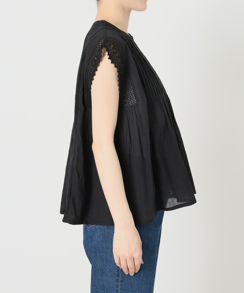 B.C STOCK(ベーセーストック)の「手洗い可 / ピンタックレースノースリブラウス(シャツ/ブラウス・レディース・ネイビー/ブラック/ホワイト・FREE)」の6枚目の写真