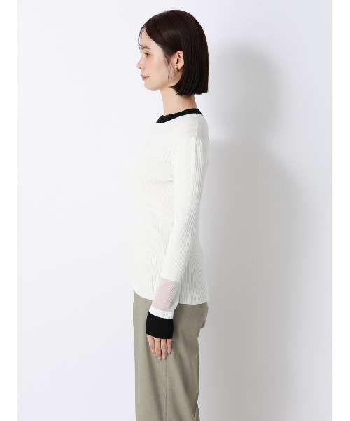 SUIT SQUARE(スーツスクエア)の「CHANTOWA/配色リブニット/長袖/ハンドウォッシュ/ドライレーヨン/無地(ニット/セーター・レディース・ピンク/ホワイト/ネイビー・F)」の6枚目の写真