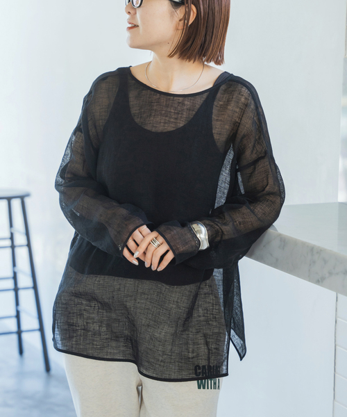 Spick & Span(スピックアンドスパン)の「《新色有り / 追加》メッシュリネンルーズプルオーバー(シャツ/ブラウス・レディース・ブラウン/アイボリー/ブラック・FREE)」の10枚目の写真
