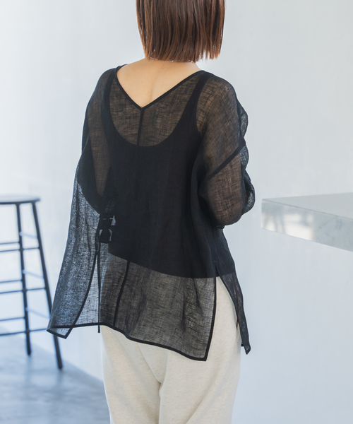 Spick & Span(スピックアンドスパン)の「《新色有り / 追加》メッシュリネンルーズプルオーバー(シャツ/ブラウス・レディース・ブラウン/アイボリー/ブラック・FREE)」の12枚目の写真