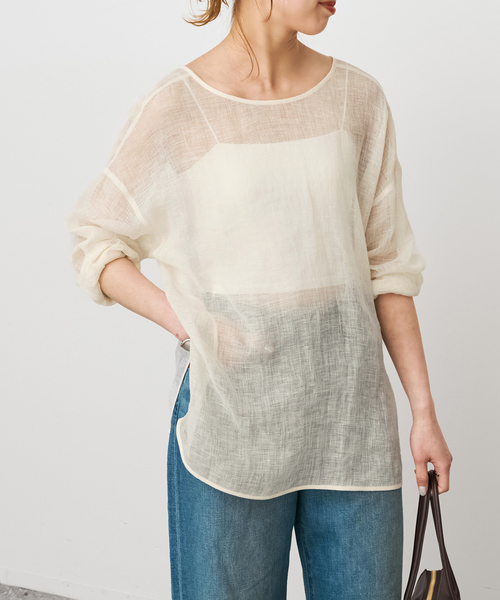 Spick & Span(スピックアンドスパン)の「《新色有り / 追加》メッシュリネンルーズプルオーバー(シャツ/ブラウス・レディース・ブラウン/アイボリー/ブラック・FREE)」の20枚目の写真