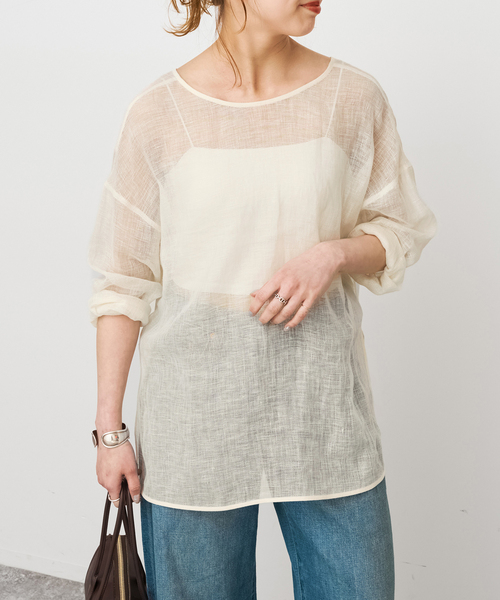 Spick & Span(スピックアンドスパン)の「《新色有り / 追加》メッシュリネンルーズプルオーバー(シャツ/ブラウス・レディース・ブラウン/アイボリー/ブラック・FREE)」の21枚目の写真