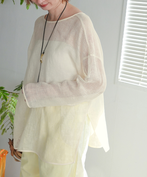 Spick & Span(スピックアンドスパン)の「《新色有り / 追加》メッシュリネンルーズプルオーバー(シャツ/ブラウス・レディース・ブラウン/アイボリー/ブラック・FREE)」の5枚目の写真
