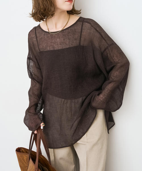 Spick & Span(スピックアンドスパン)の「《新色有り / 追加》メッシュリネンルーズプルオーバー(シャツ/ブラウス・レディース・ブラウン/アイボリー/ブラック・FREE)」の6枚目の写真