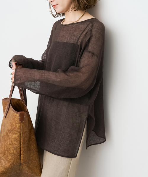 Spick & Span(スピックアンドスパン)の「《新色有り / 追加》メッシュリネンルーズプルオーバー(シャツ/ブラウス・レディース・ブラウン/アイボリー/ブラック・FREE)」の7枚目の写真