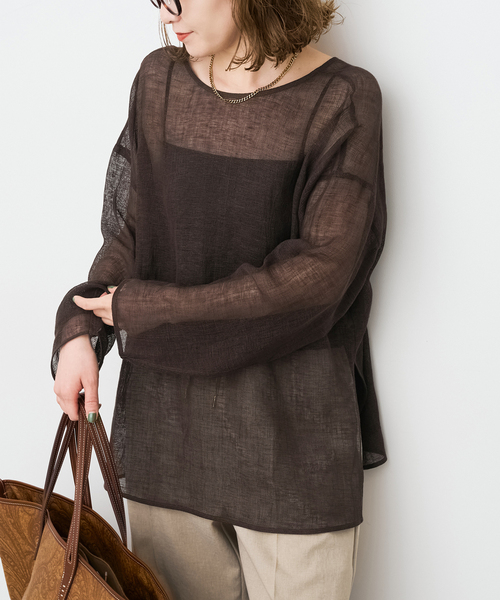 Spick & Span(スピックアンドスパン)の「《新色有り / 追加》メッシュリネンルーズプルオーバー(シャツ/ブラウス・レディース・ブラウン/アイボリー/ブラック・FREE)」の8枚目の写真