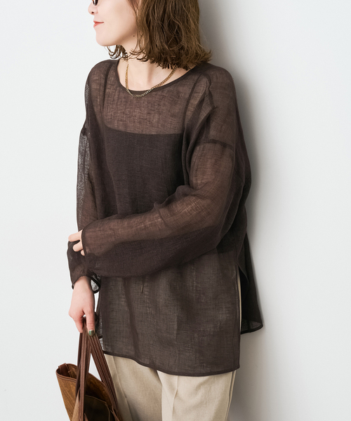 Spick & Span(スピックアンドスパン)の「《新色有り / 追加》メッシュリネンルーズプルオーバー(シャツ/ブラウス・レディース・ブラウン/アイボリー/ブラック・FREE)」の9枚目の写真
