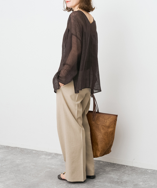 Spick & Span(スピックアンドスパン)の「《新色有り / 追加》メッシュリネンルーズプルオーバー(シャツ/ブラウス・レディース・ブラウン/アイボリー/ブラック・FREE)」の11枚目の写真