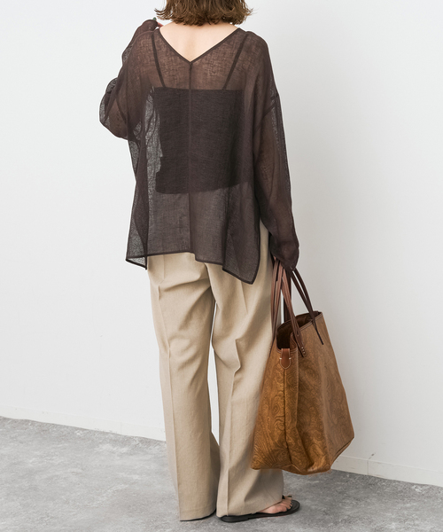 Spick & Span(スピックアンドスパン)の「《新色有り / 追加》メッシュリネンルーズプルオーバー(シャツ/ブラウス・レディース・ブラウン/アイボリー/ブラック・FREE)」の12枚目の写真