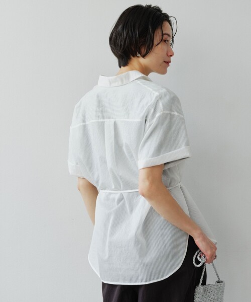green label relaxing（グリーンレーベルリラクシング）の「［size SHORTあり］リボンハイウエストシャツ（シャツ/ブラウス・レディース・ホワイト/モカ/ライトブルー/ライトピンク/ブラック・SHORT/FREE）」の8枚目の写真