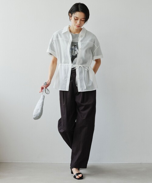 green label relaxing（グリーンレーベルリラクシング）の「［size SHORTあり］リボンハイウエストシャツ（シャツ/ブラウス・レディース・ホワイト/モカ/ライトブルー/ライトピンク/ブラック・SHORT/FREE）」の9枚目の写真