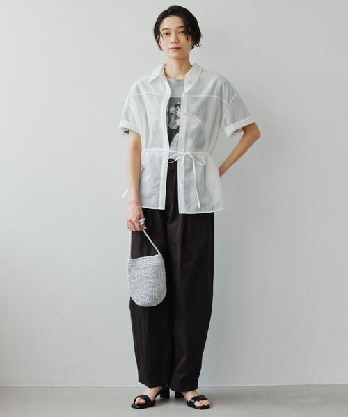 green label relaxing（グリーンレーベルリラクシング）の「［size SHORTあり］リボンハイウエストシャツ（シャツ/ブラウス・レディース・ホワイト/モカ/ライトブルー/ライトピンク/ブラック・SHORT/FREE）」の10枚目の写真