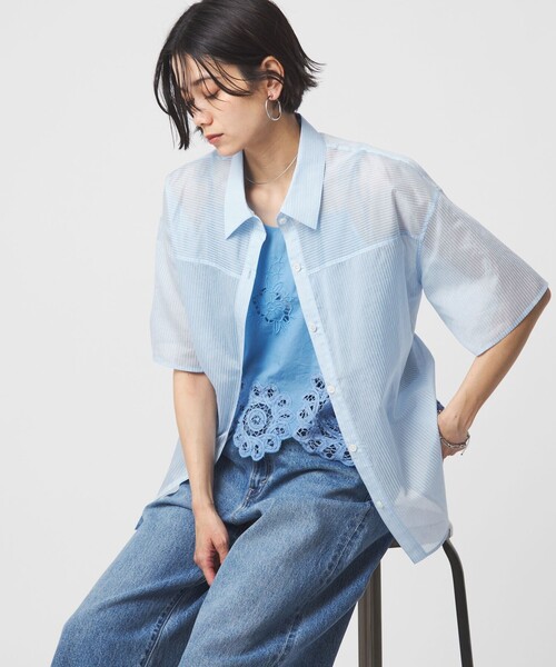 green label relaxing（グリーンレーベルリラクシング）の「［size SHORTあり］リボンハイウエストシャツ（シャツ/ブラウス・レディース・ホワイト/モカ/ライトブルー/ライトピンク/ブラック・SHORT/FREE）」の13枚目の写真