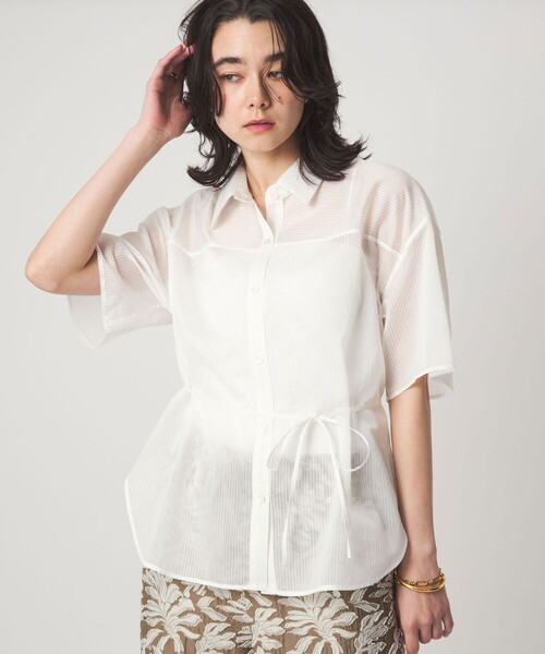 green label relaxing（グリーンレーベルリラクシング）の「［size SHORTあり］リボンハイウエストシャツ（シャツ/ブラウス・レディース・ホワイト/モカ/ライトブルー/ライトピンク/ブラック・SHORT/FREE）」の16枚目の写真