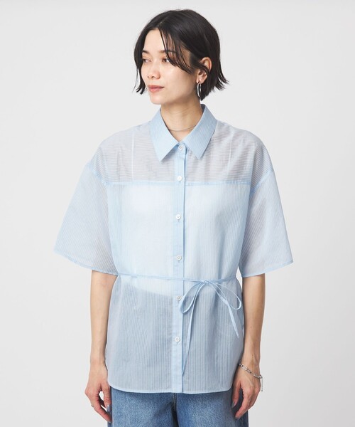 green label relaxing（グリーンレーベルリラクシング）の「［size SHORTあり］リボンハイウエストシャツ（シャツ/ブラウス・レディース・ホワイト/モカ/ライトブルー/ライトピンク/ブラック・SHORT/FREE）」の21枚目の写真