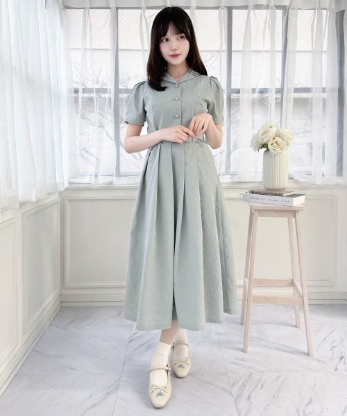 an another angelus(アンアナザーアンジェラス)の「ダマスク風エンボス柄ワンピース/fint フィント(ワンピース・レディース・アイボリー/ミント・FREE)」の8枚目の写真