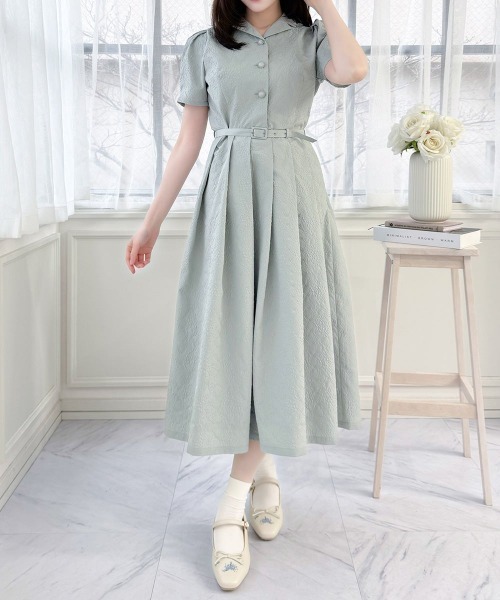 an another angelus(アンアナザーアンジェラス)の「ダマスク風エンボス柄ワンピース/fint フィント(ワンピース・レディース・アイボリー/ミント・FREE)」の9枚目の写真