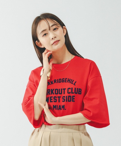 GLOBAL WORK（グローバルワーク）の「乾きやすいスウェットプリント6分袖/636715（スウェット・レディース・レッド/ブラウン/ホワイト/ライトグレー/ネイビー/ダークグレー・SHORT/REGULAR）」の6枚目の写真