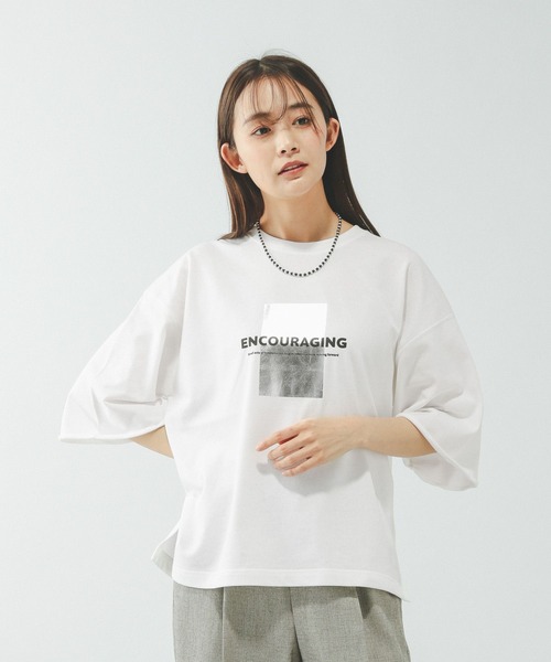 GLOBAL WORK（グローバルワーク）の「乾きやすいスウェットプリント6分袖/636715（スウェット・レディース・レッド/ブラウン/ホワイト/ライトグレー/ネイビー/ダークグレー・SHORT/REGULAR）」の22枚目の写真