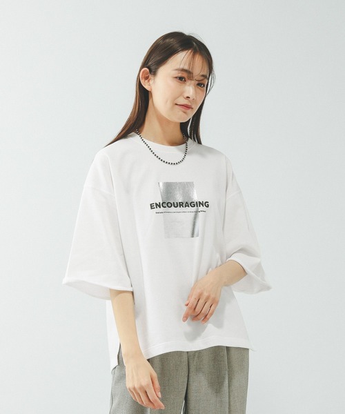 GLOBAL WORK（グローバルワーク）の「乾きやすいスウェットプリント6分袖/636715（スウェット・レディース・レッド/ブラウン/ホワイト/ライトグレー/ネイビー/ダークグレー・SHORT/REGULAR）」の21枚目の写真