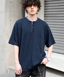 オーバーサイズ レイヤードヘンリーネック半袖Tシャツ