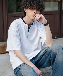 オーバーサイズ レイヤードヘンリーネック半袖Tシャツ