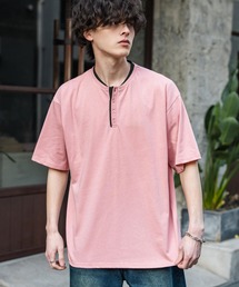 オーバーサイズ レイヤードヘンリーネック半袖Tシャツ
