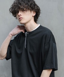 オーバーサイズ レイヤードヘンリーネック半袖Tシャツ