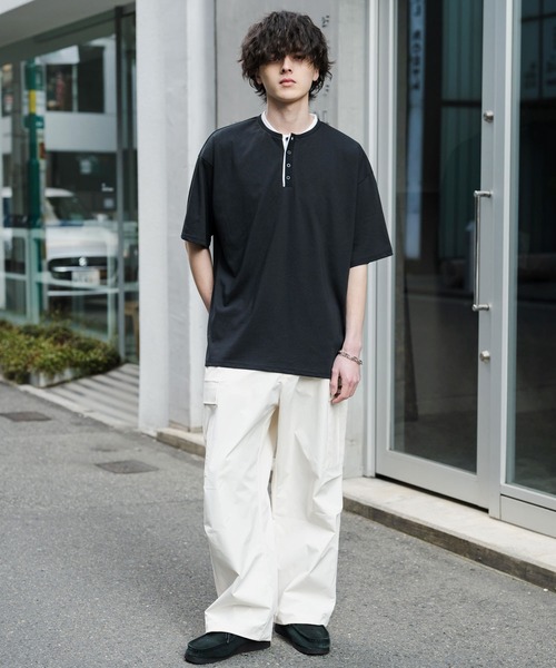 Rocky Monroe(ロッキーモンロー)の「オーバーサイズ レイヤードヘンリーネック半袖Tシャツ(Tシャツ/カットソー・メンズ・ピンク/ネイビー/チャコール/ブラック/ホワイト・L/M/XL)」の18枚目の写真