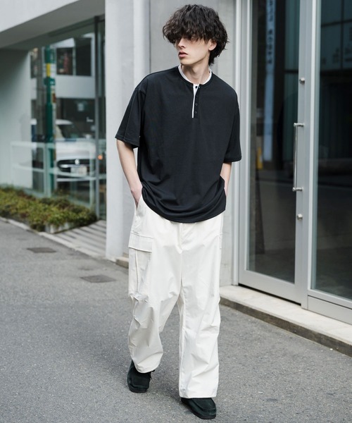 Rocky Monroe(ロッキーモンロー)の「オーバーサイズ レイヤードヘンリーネック半袖Tシャツ(Tシャツ/カットソー・メンズ・ピンク/ネイビー/チャコール/ブラック/ホワイト・L/M/XL)」の19枚目の写真