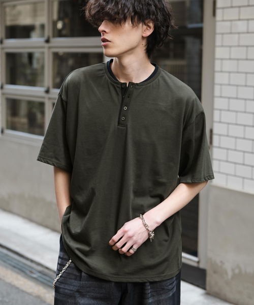 Rocky Monroe(ロッキーモンロー)の「オーバーサイズ レイヤードヘンリーネック半袖Tシャツ(Tシャツ/カットソー・メンズ・ピンク/ネイビー/チャコール/ブラック/ホワイト・L/M/XL)」の21枚目の写真