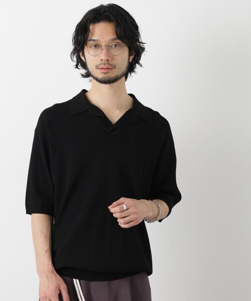 NANO universe（ナノユニバース）の「｢ASSEMBLANC｣ 針抜きスキッパーポロ（ポロシャツ・メンズ・ブラック/ホワイト・L/M）」の3枚目の写真
