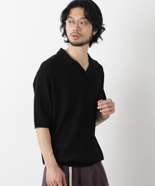 NANO universe（ナノユニバース）の「｢ASSEMBLANC｣ 針抜きスキッパーポロ（ポロシャツ・メンズ・ブラック/ホワイト・L/M）」の4枚目の写真
