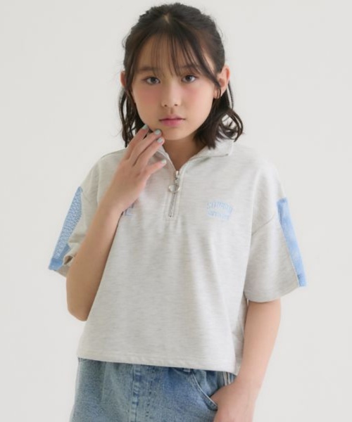 セール】袖メッシュハーフジップ半袖Tシャツ（Tシャツ/カットソー