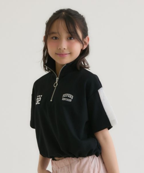 62867　パラディーゾ　裏メッシュ　ハーフジップ半袖トップス　黒　Ｌ 袖メッシュハーフジップ半袖Tシャツ（Tシャツ/カットソー）｜PINK