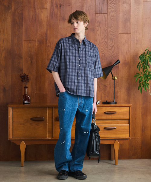 B.C STOCK（ベーセーストック）の「OSKR / オーエスケーアール ex 12oz Painted Tapered Denim Pants（デニムパンツ・メンズ・ブラック/ブルー系その他・LARGE/MEDIUM）」の6枚目の写真