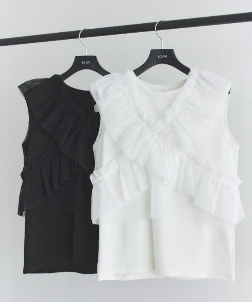 ECLAM（クラム）の「[ECLAM]【SET】2wayチュールフリルベスト×ノースリーブカットソー（Tシャツ/カットソー・レディース・オフホワイト/ブラック系その他2・L/M）」の20枚目の写真