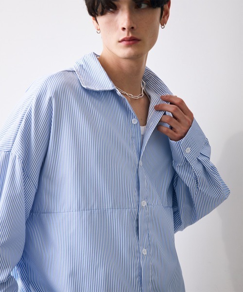 Shoowtime(ショウタイム)の「Cropped blue stripe shirt / ショート丈ブルーストライプシャツ(シャツ/ブラウス・メンズ・ブルー系その他・MEDIUM/LARGE/X-LARGE)」の3枚目の写真