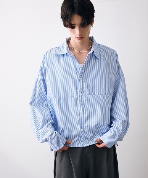 Shoowtime(ショウタイム)の「Cropped blue stripe shirt / ショート丈ブルーストライプシャツ(シャツ/ブラウス・メンズ・ブルー系その他・MEDIUM/LARGE/X-LARGE)」の4枚目の写真