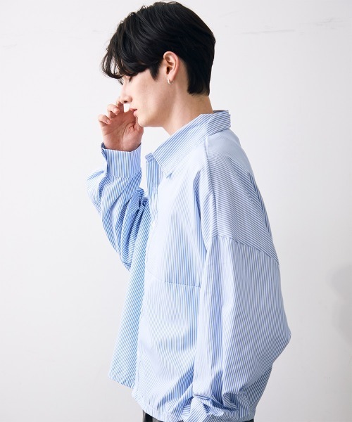 Shoowtime(ショウタイム)の「Cropped blue stripe shirt / ショート丈ブルーストライプシャツ(シャツ/ブラウス・メンズ・ブルー系その他・MEDIUM/LARGE/X-LARGE)」の8枚目の写真