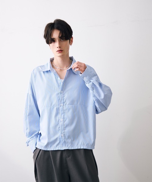 Shoowtime(ショウタイム)の「Cropped blue stripe shirt / ショート丈ブルーストライプシャツ(シャツ/ブラウス・メンズ・ブルー系その他・MEDIUM/LARGE/X-LARGE)」の12枚目の写真