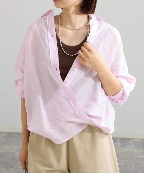 IENA（イエナ）の「《追加》ラミーリヨセル2wayシャツ（シャツ/ブラウス・レディース・ピンク/ライトグリーン/ブラウン/スカイブルー/ホワイト・FREE）」の6枚目の写真