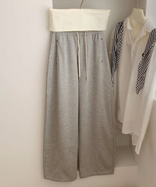 DAY CLOSET(デイ クローゼット)の「【ゴム&紐調節可】程よくルーズでパネルラインできれいめ仕上げ。カーブシルエットカーブパンツ レディース(スウェットパンツ・レディース・グレー/アイボリー/ブラック/ピンク・M/XL/L)」の16枚目の写真