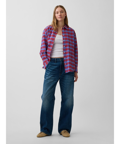GAP(ギャップ)の「シアサッカー プレイド オーバーサイズシャツ(シャツ/ブラウス・レディース・ライトブルー/レッド系その他・XS/S/M/XXS/L)」の6枚目の写真